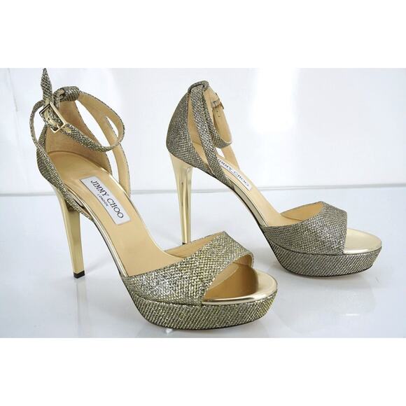 Jimmy Choo Kayden Bronze Glitter Platform Strappy Sandal SZ 40.5 10.5 NIB $895 - Picture 5 of 11